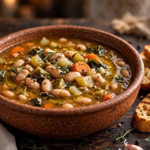 Soupe corse aux haricots servie en bol rustique