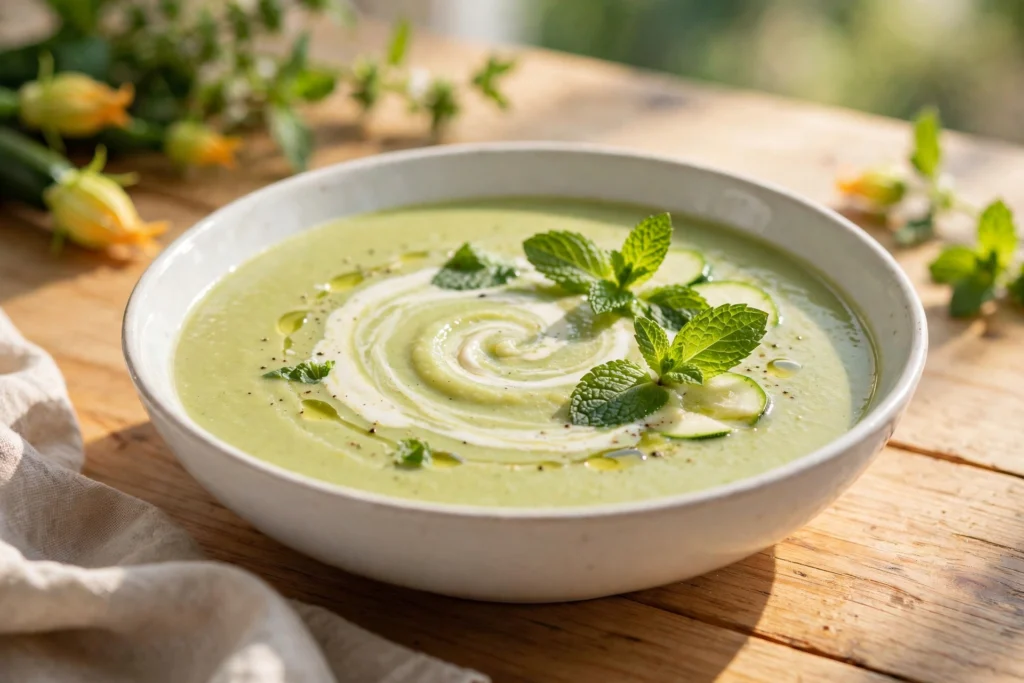 Velouté vert de la recette de soupe courgette en bol