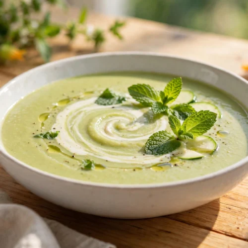 Velouté vert de la recette de soupe courgette en bol