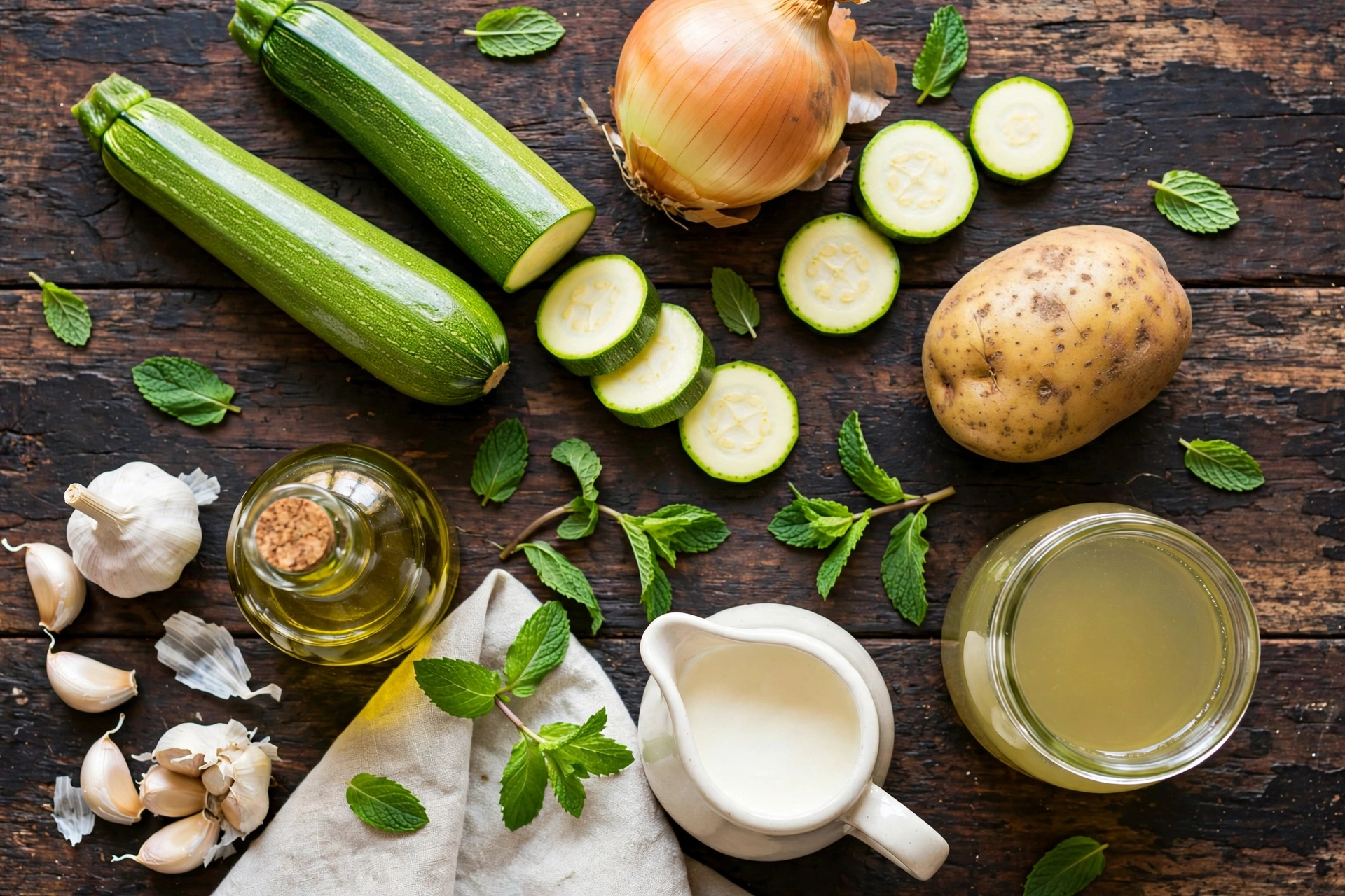 Ingrédients de la recette de soupe courgette légère d'été