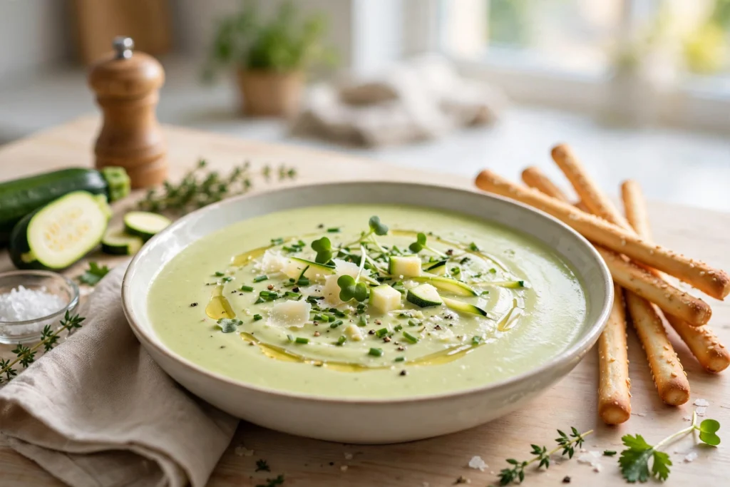 Velouté crémeux de recette de soupe courgette vache qui rit