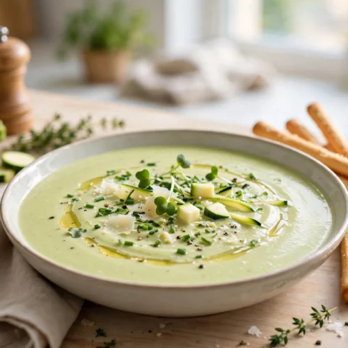 Velouté crémeux de recette de soupe courgette vache qui rit