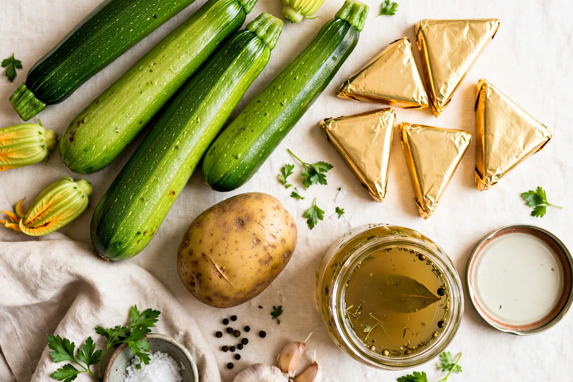Ingrédients de la recette de soupe courgette vache qui rit