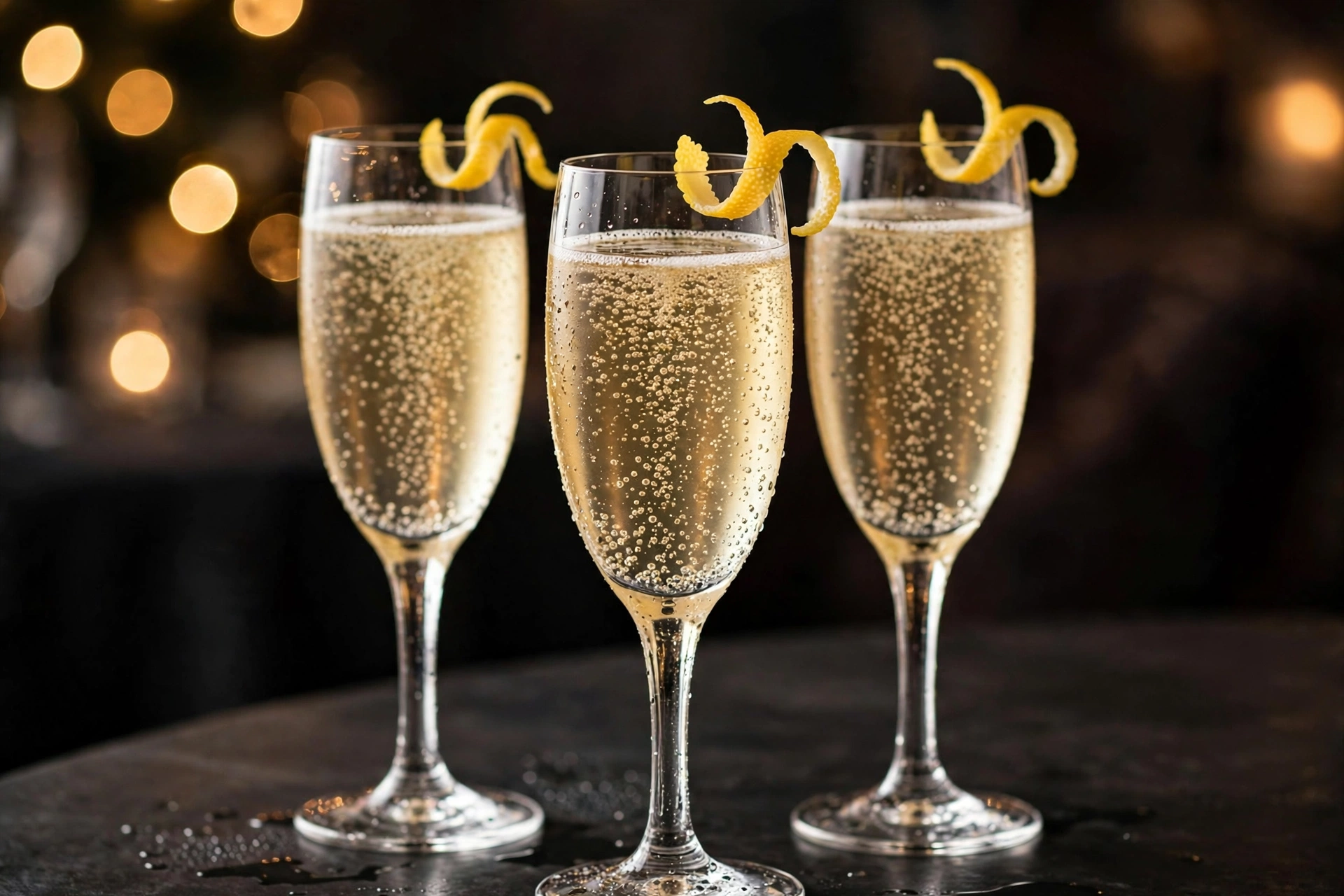 Flûtes de la recette de soupe de champagne cocktail pétillant