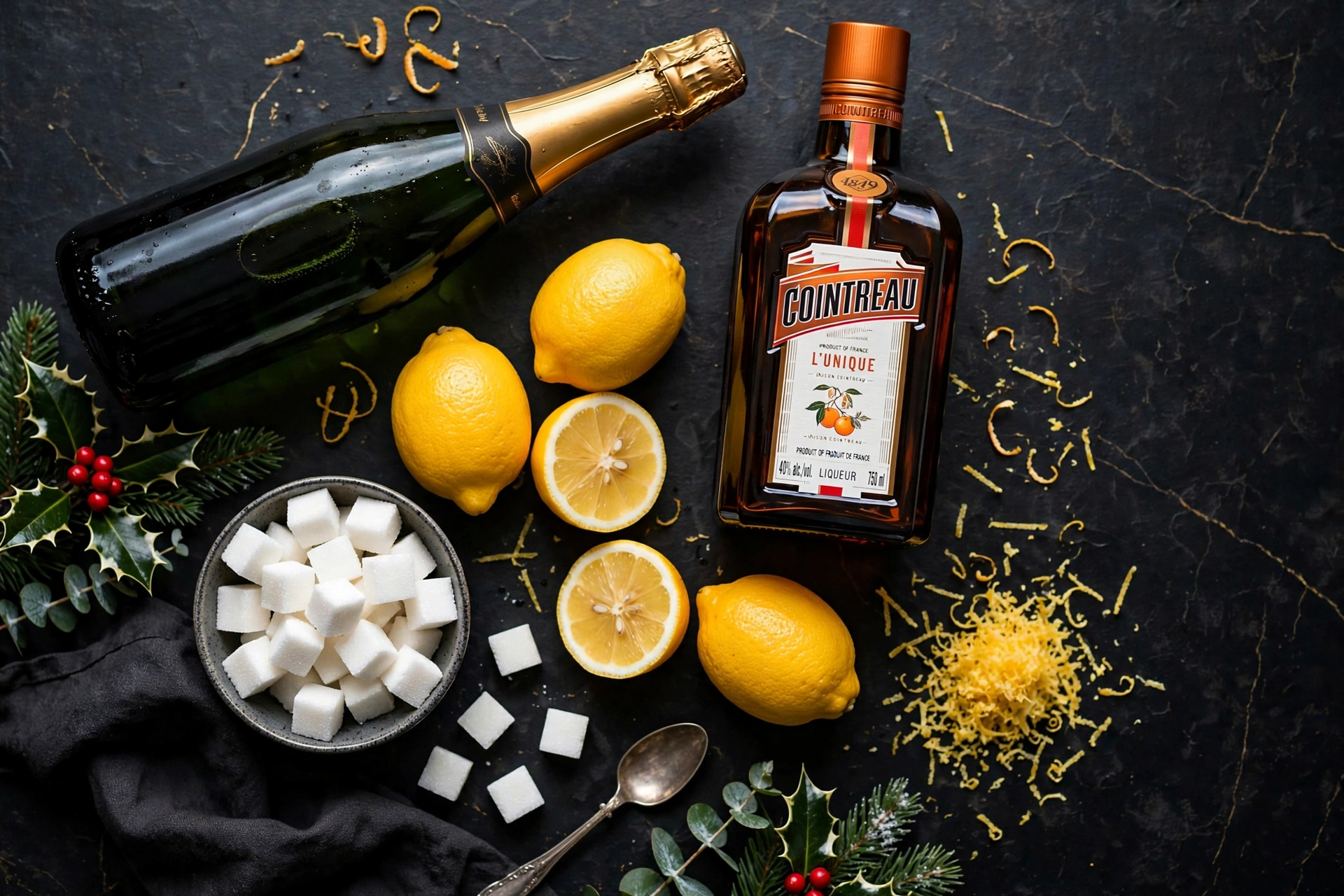 Ingrédients de la recette de soupe de champagne cocktail chic