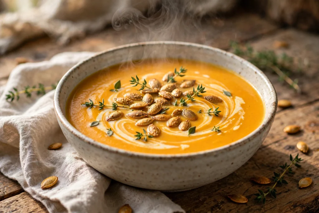 Velouté de courge crémeux de la recette soupe de courge, servi en bol