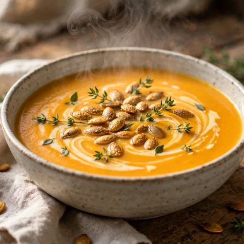 Velouté de courge crémeux de la recette soupe de courge, servi en bol