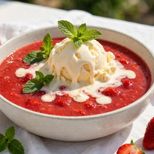 Bol de recette de soupe de fraises dessert à la menthe