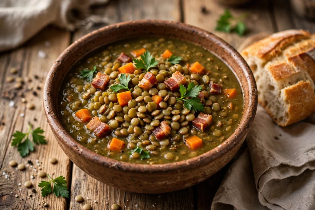 Bol généreux de la recette de soupe de lentilles traditionnelle