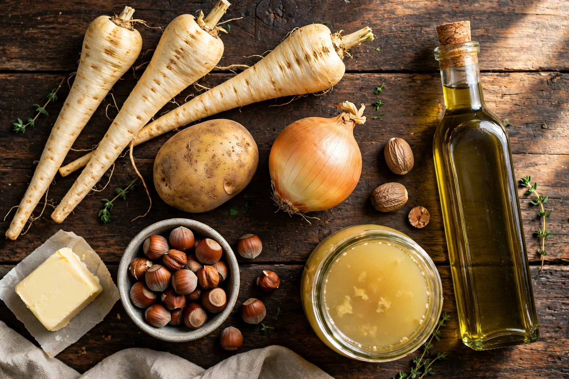 Ingrédients de la recette de soupe de panais aux noisettes