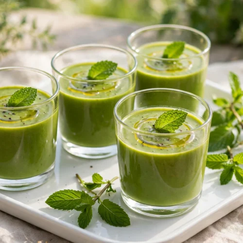 Verrines de recette de soupe froide courgette à la menthe