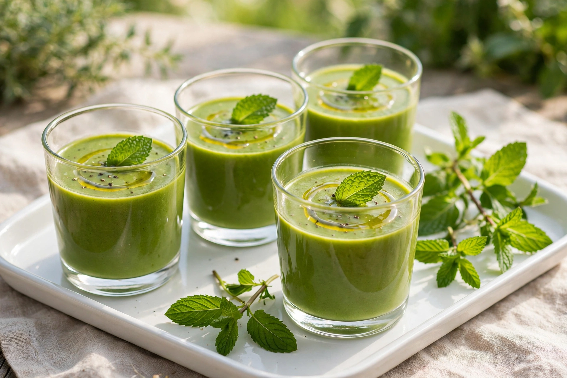 Verrines de recette de soupe froide courgette à la menthe
