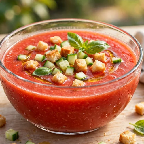 Gaspacho frais de la recette soupe froide, servi en bol