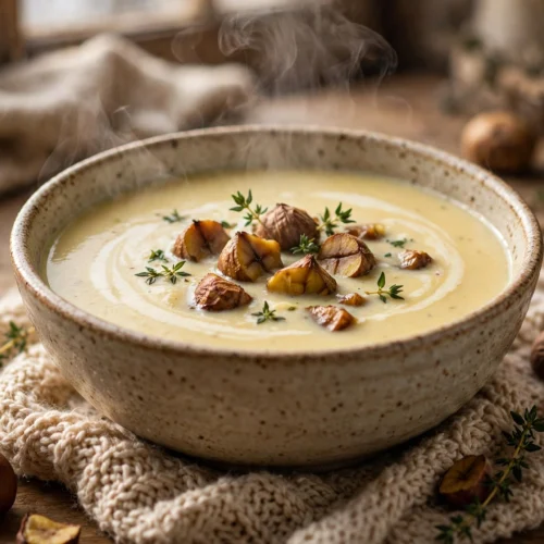 Velouté d'hiver crémeux de la recette soupe hiver, servi en bol fumant