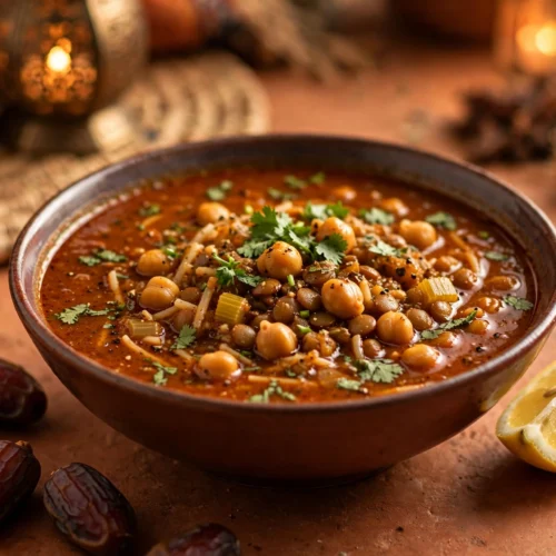 Bol de recette de soupe marocaine harira épicée