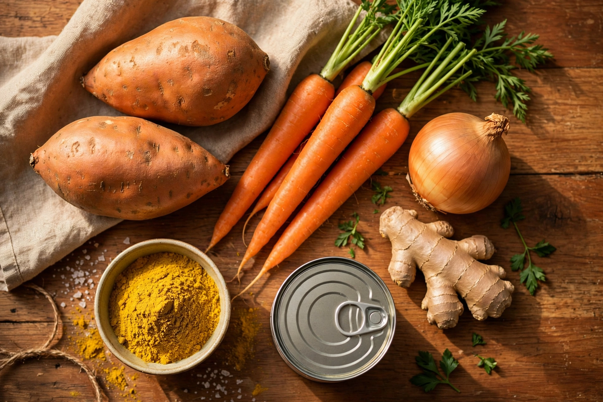 Ingrédients de la recette de soupe patate douce carotte