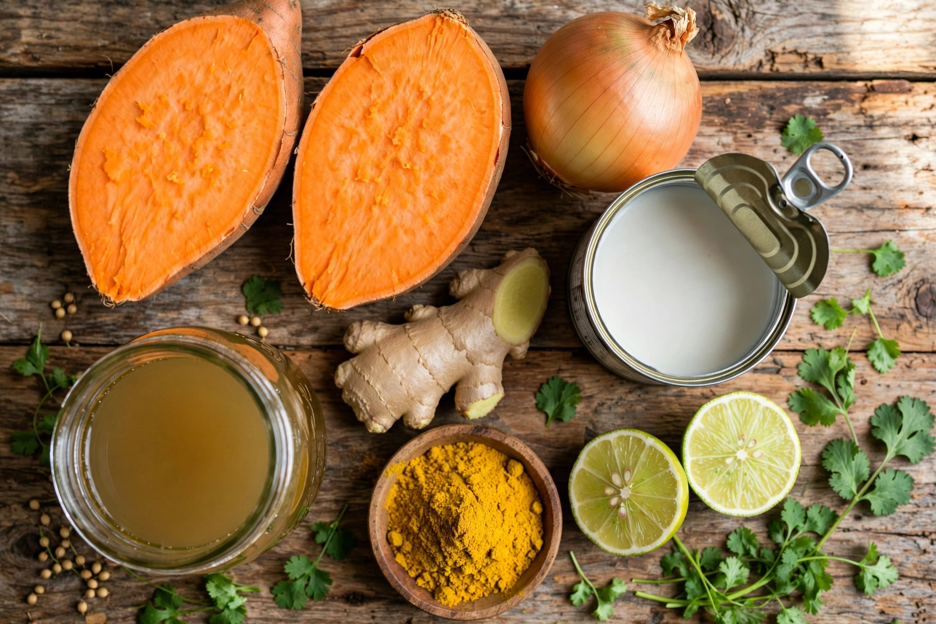 Ingrédients de la recette soupe patate douce au lait de coco