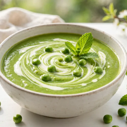 Velouté vert de recette de soupe petit pois à la menthe