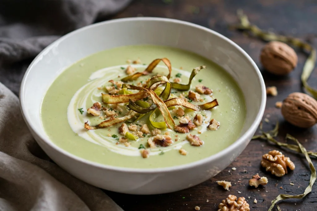 Velouté délicat de la recette de soupe poireaux en bol