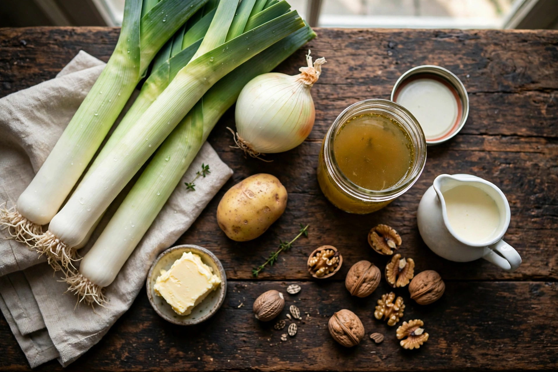 Ingrédients de la recette de soupe poireaux douce et crémeuse