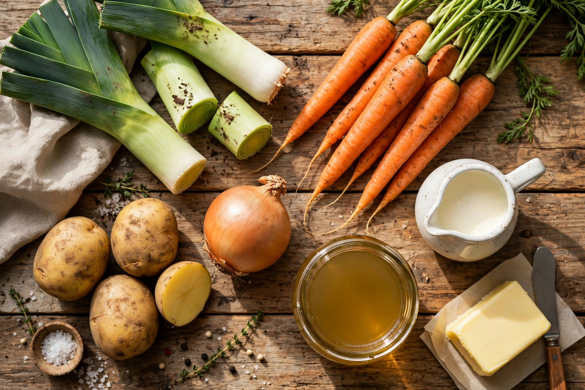 Ingrédients de la recette de soupe poireaux pomme de terre carotte