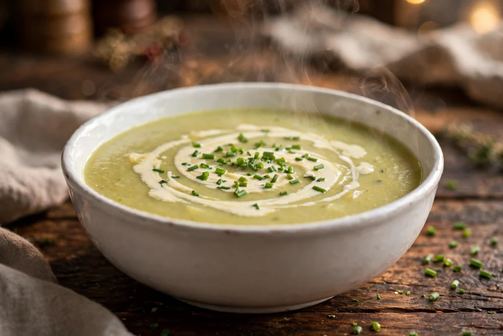 Velouté crémeux de la recette de soupe poireaux pomme de terre