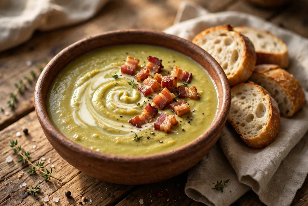 Recette de soupe aux pois cassés onctueuse servie en bol