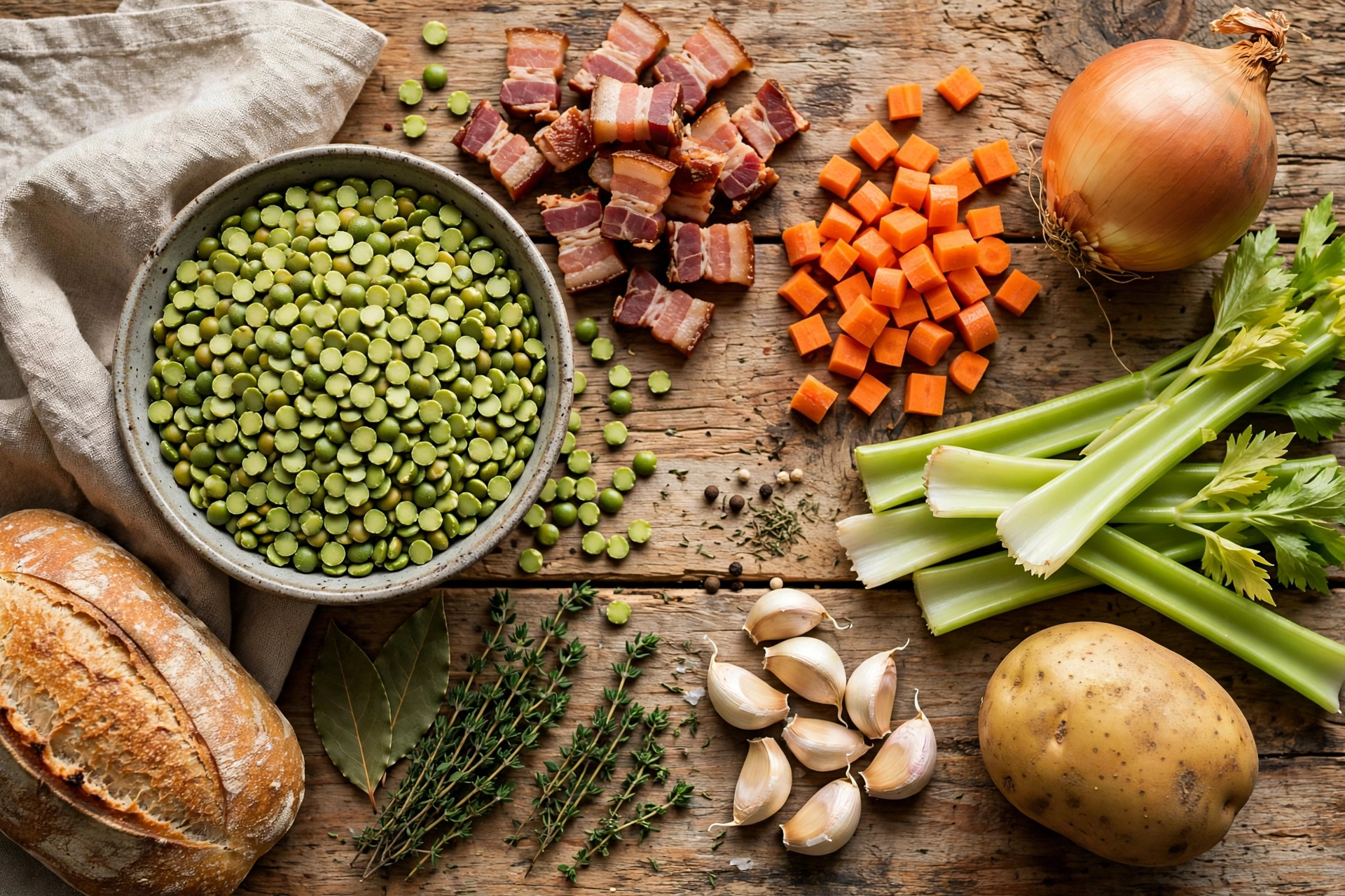 Ingrédients de la recette de soupe aux pois cassés