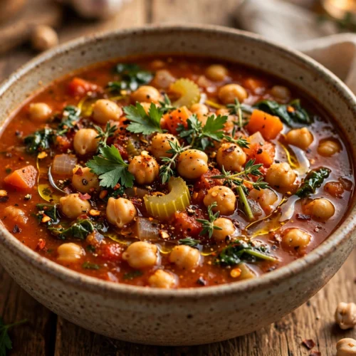 Soupe de pois chiches épicée servie en bol