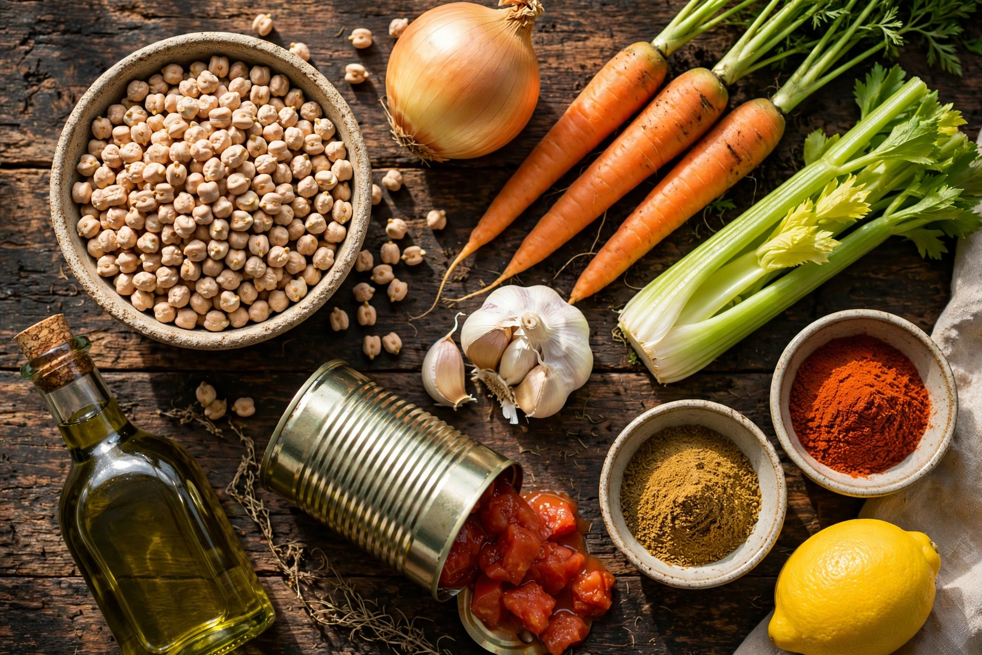 Ingrédients de la recette de soupe pois chiches épicée