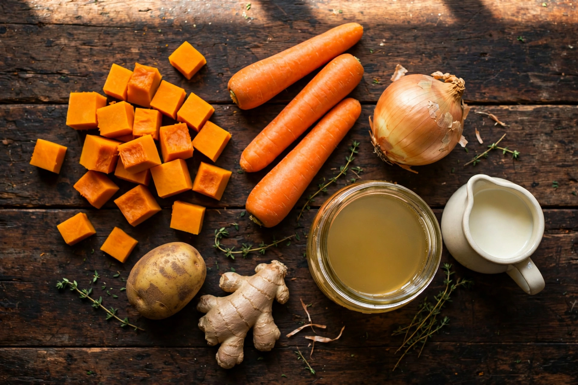Ingrédients de la recette de soupe potimarron carotte