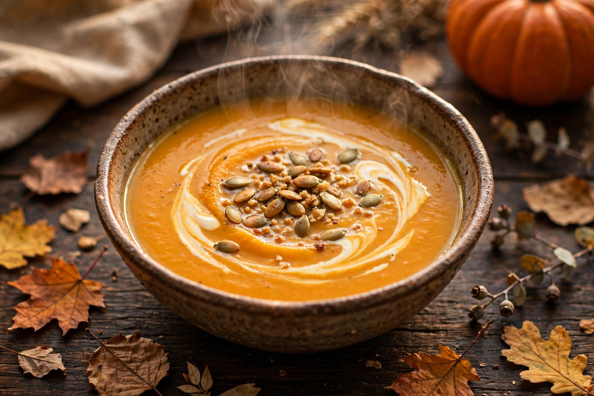 Velouté de la recette de soupe potimarron servi en bol