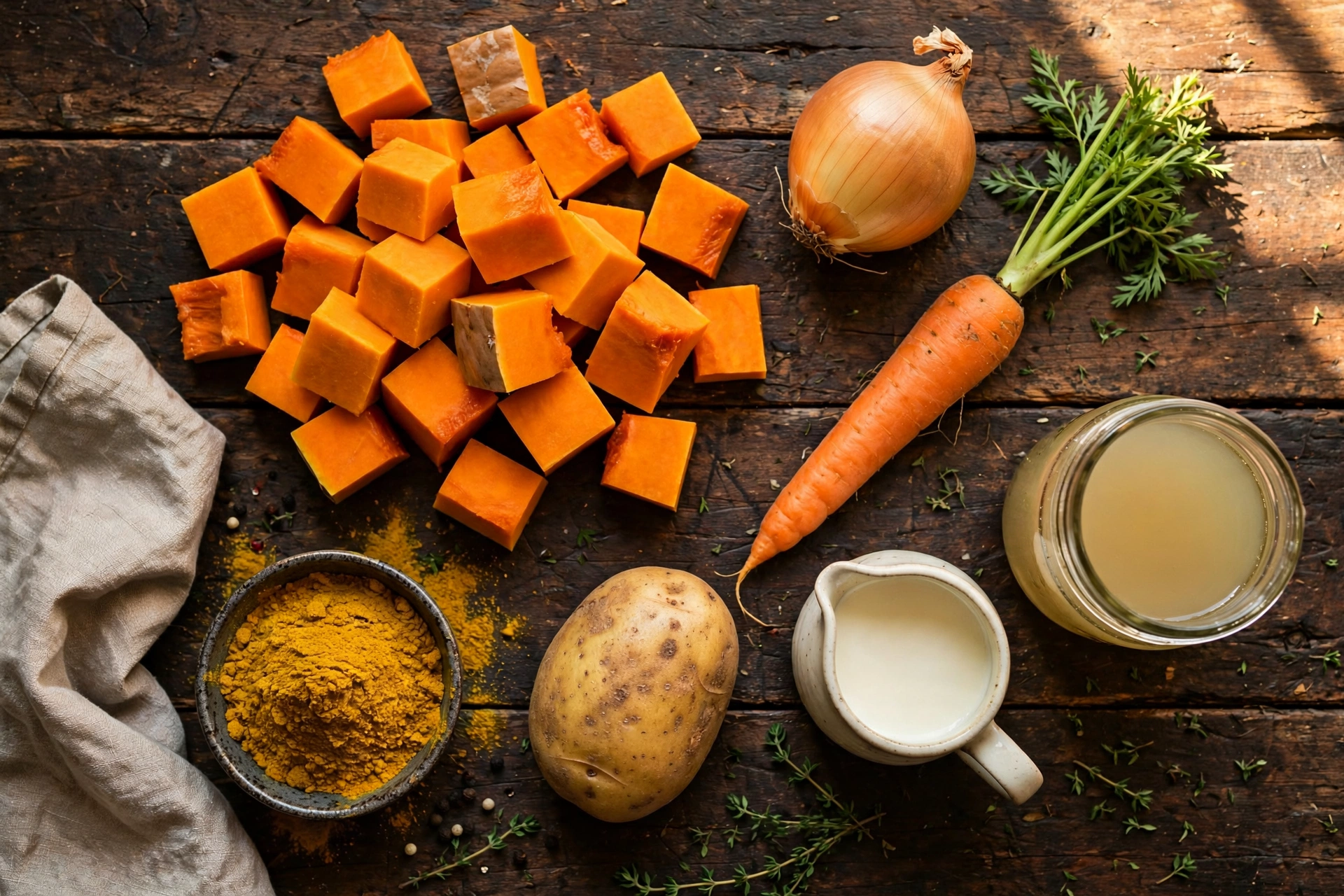 Ingrédients de la recette de soupe potimarron au Monsieur Cuisine