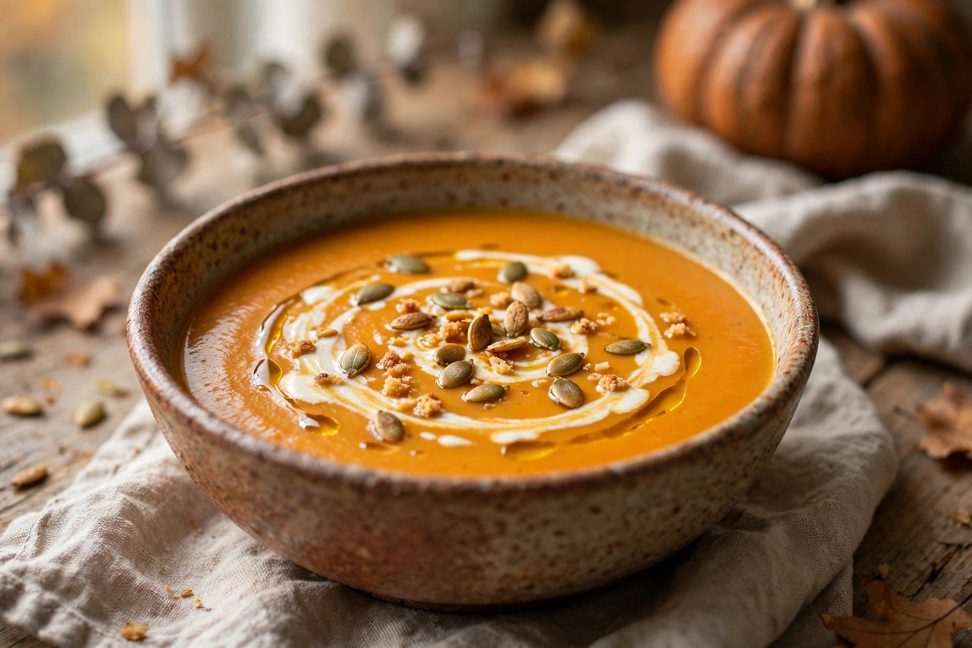 Recette soupe potimarron thermomix : velouté crémeux aux graines torréfiées