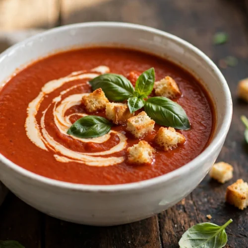 Velouté rouge de la recette de soupe tomate au basilic