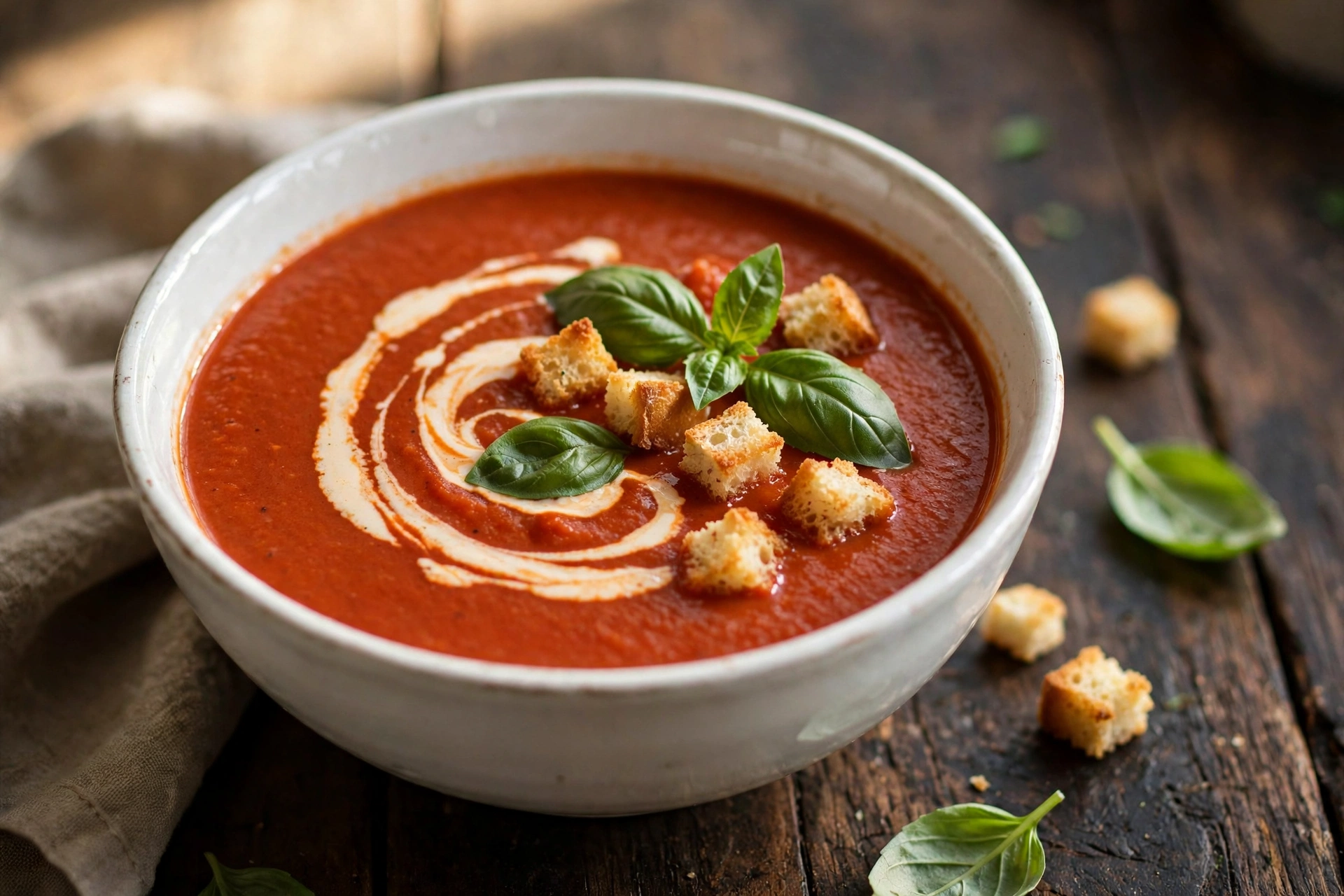 Velouté rouge de la recette de soupe tomate au basilic