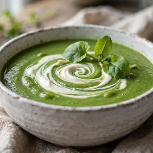 Soupe à l'oseille recette servie en bol, verte et crémeuse