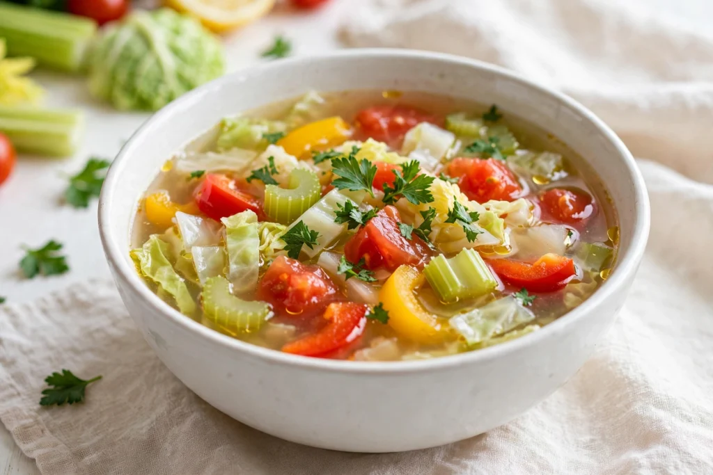 Bol coloré de la soupe aux choux régime recette aux légumes
