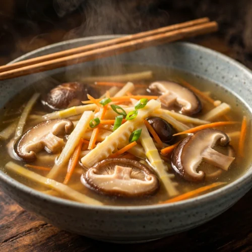 Bol fumant de la soupe chinoise recette au gingembre
