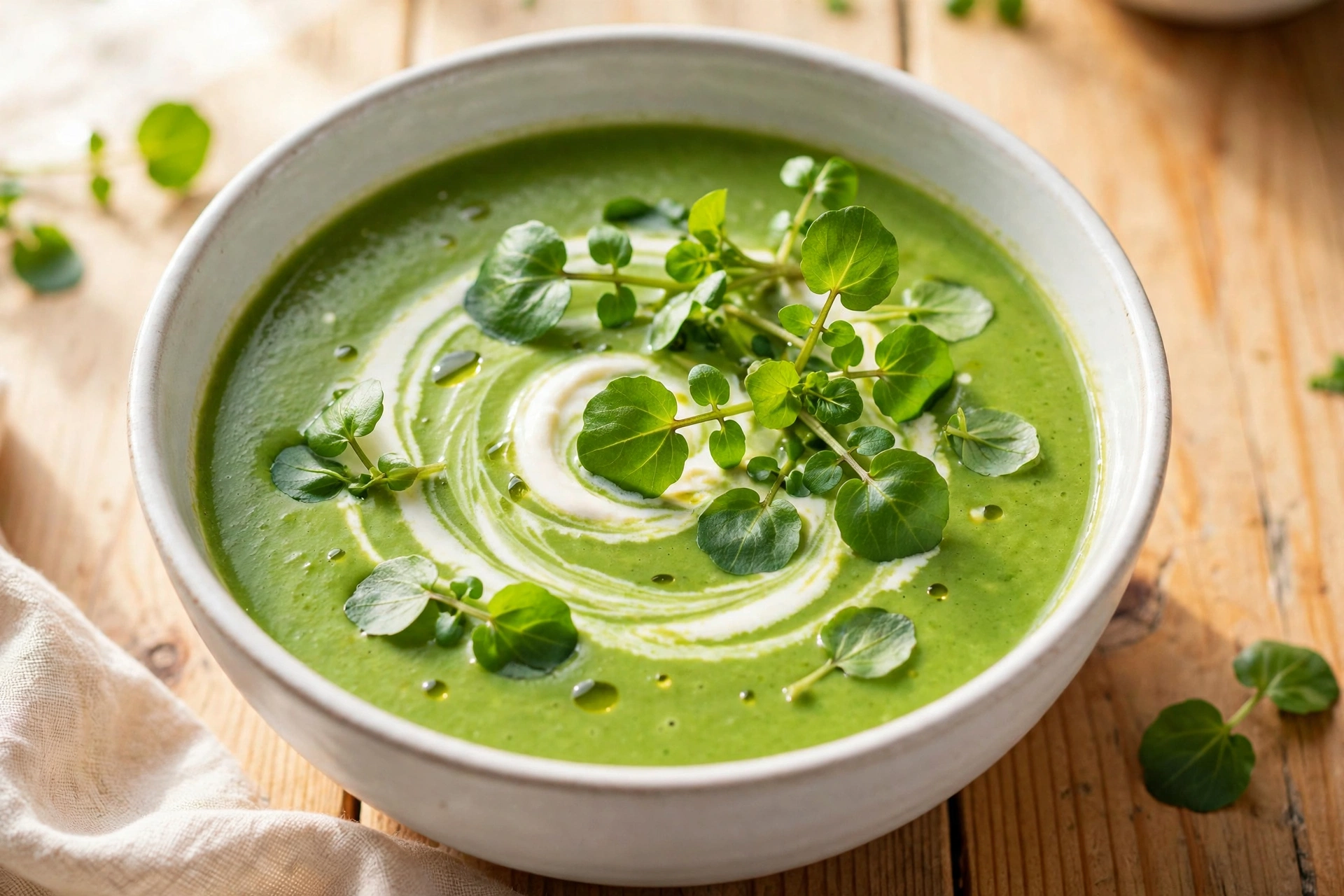 Velouté vert de la soupe de cresson recette en bol