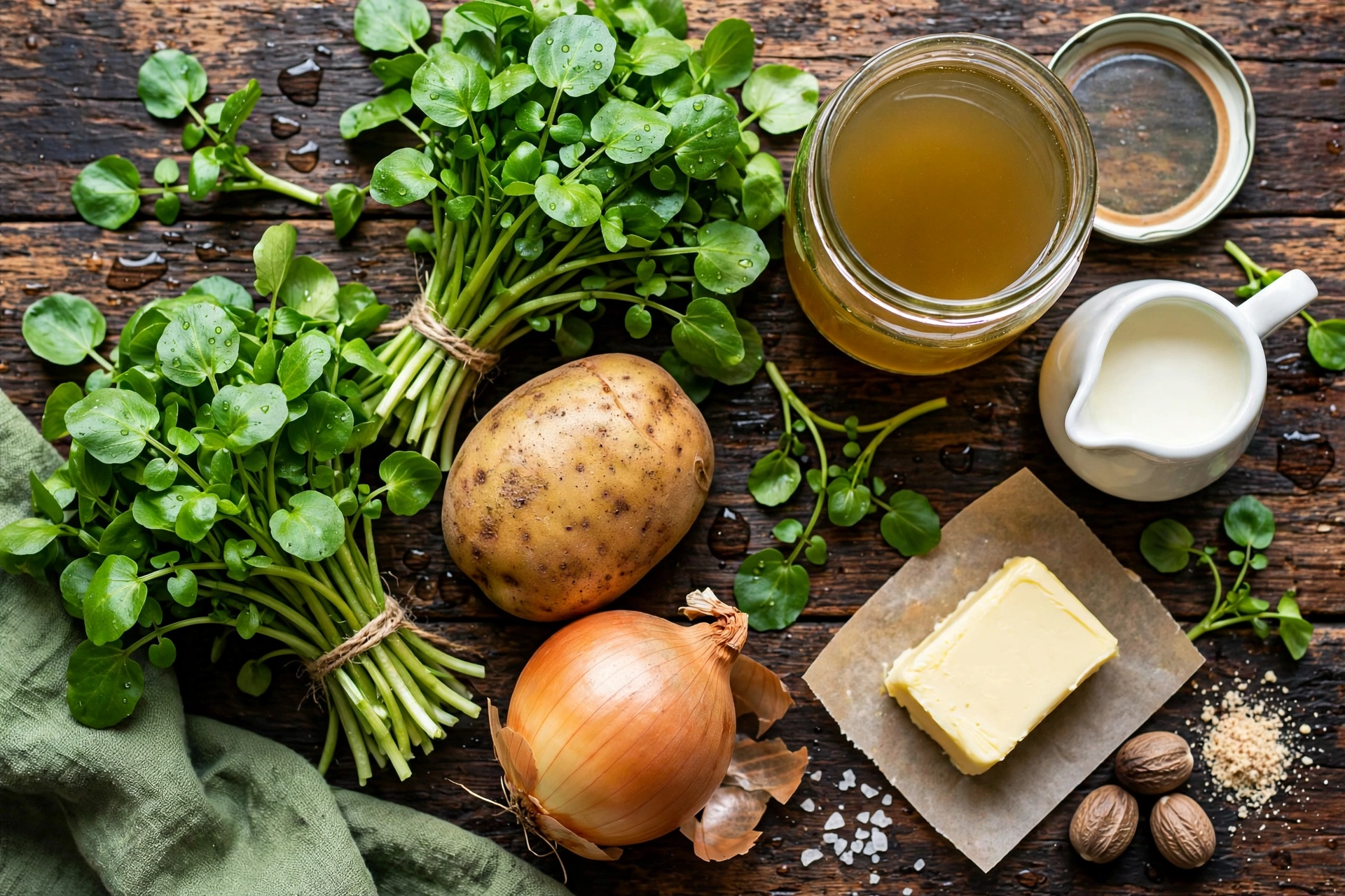 Ingrédients de la soupe de cresson recette verte vitaminée