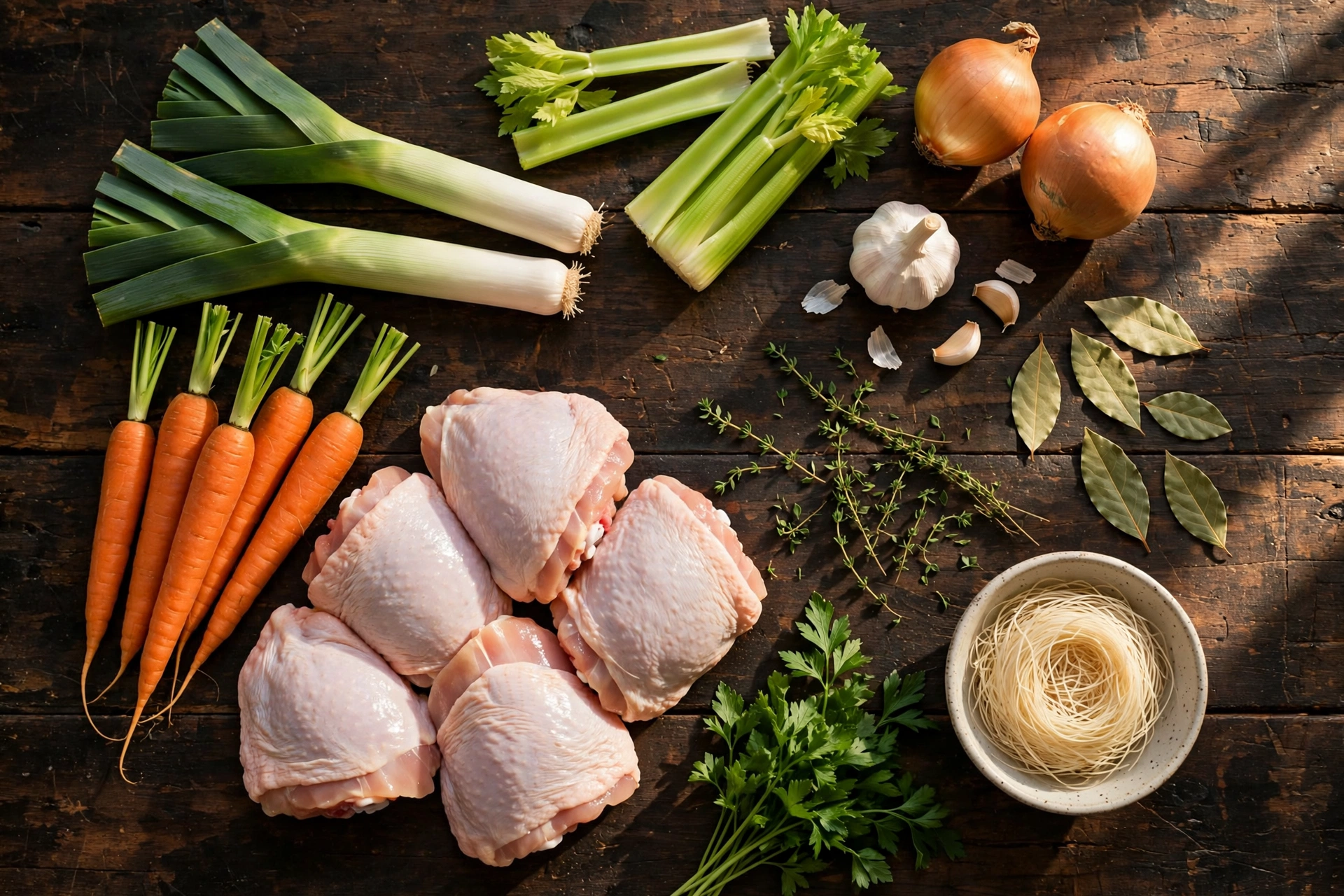 Ingrédients de la soupe de poulet recette aux légumes