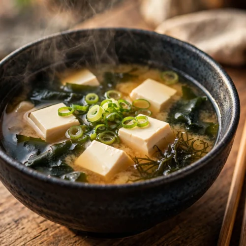 Bol de soupe miso recette japonaise au tofu et wakame