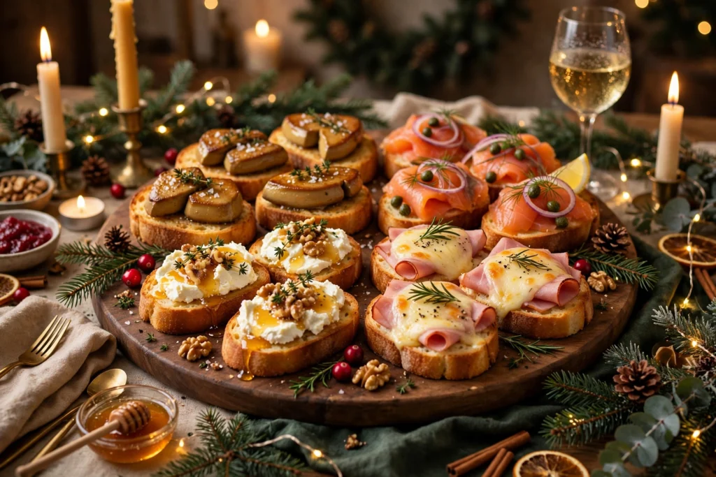 Plateau de toast noël facile pas cher aux garnitures festives